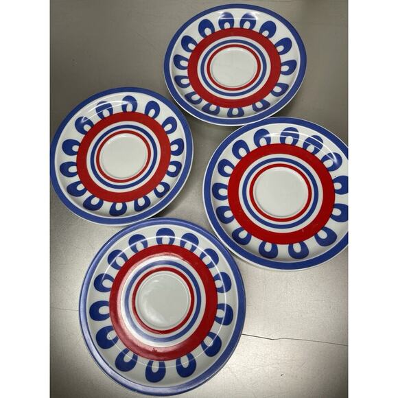 Lot Of 4 Hearthstone Block Vista Alegre Portugal Colorful Red Blue Saucer Plates - Picture 1 of 7